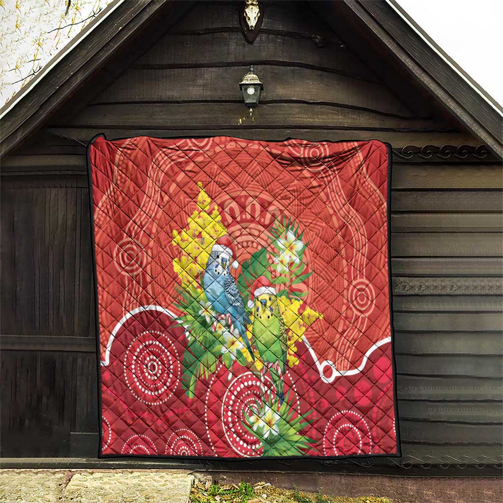 Budgerigar Australia Christmas Quilt Budgies Golden Wattle Aboriginal Red - Aussie Hoodie