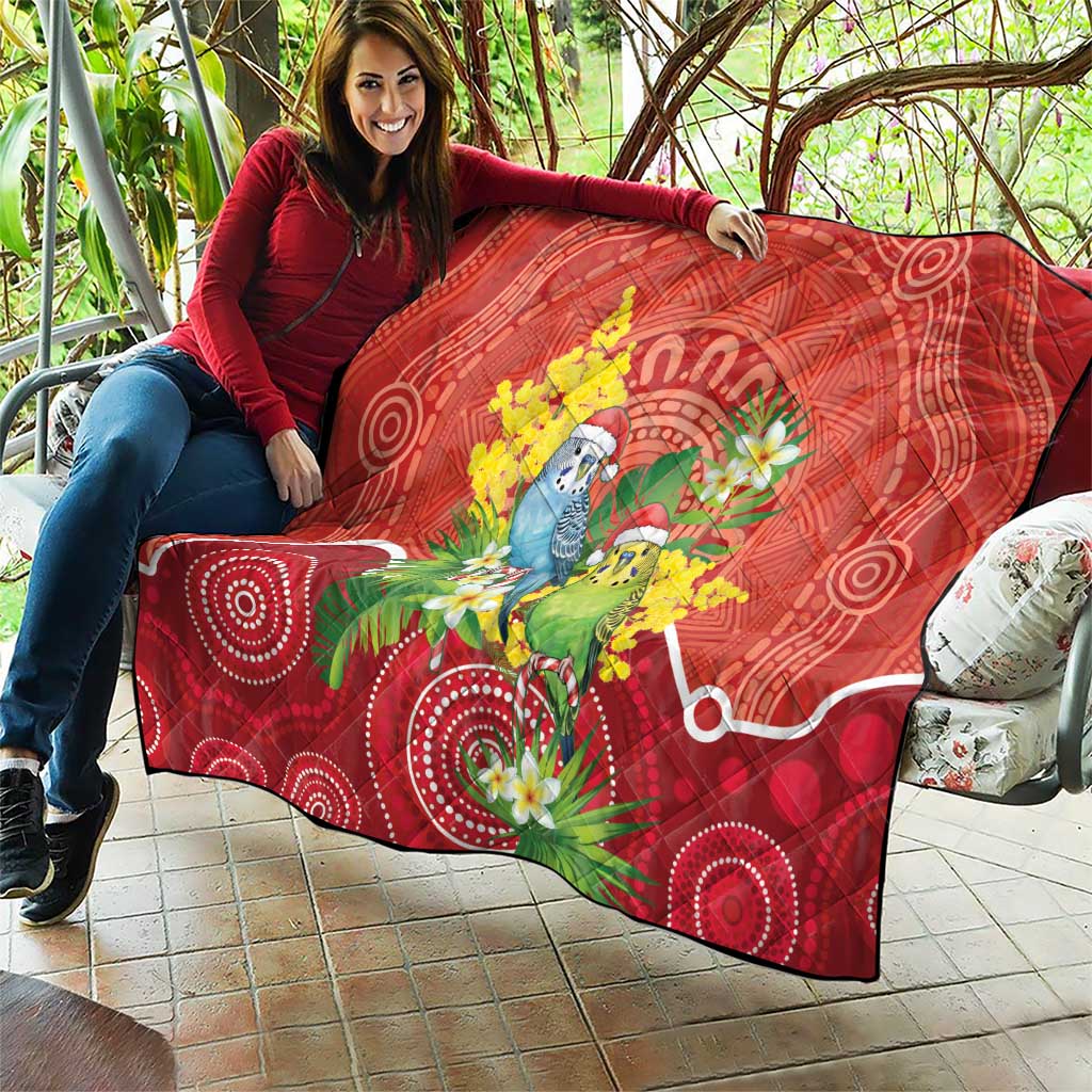 Budgerigar Australia Christmas Quilt Budgies Golden Wattle Aboriginal Red - Aussie Hoodie