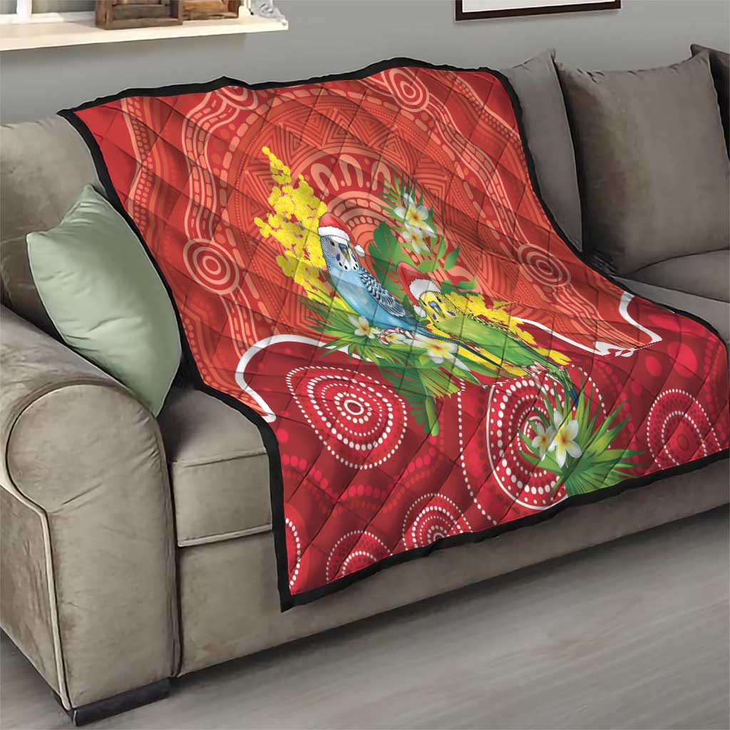 Budgerigar Australia Christmas Quilt Budgies Golden Wattle Aboriginal Red - Aussie Hoodie
