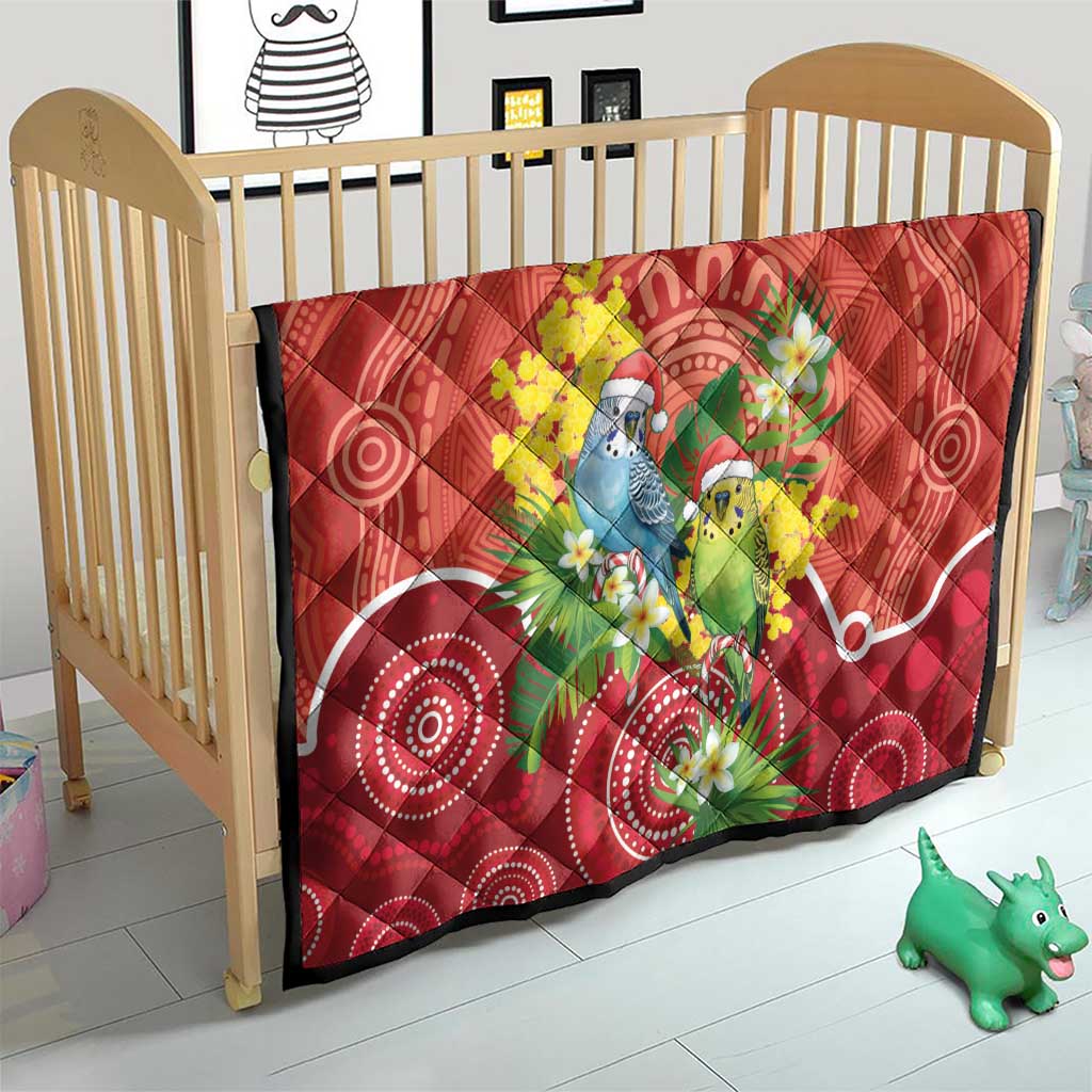 Budgerigar Australia Christmas Quilt Budgies Golden Wattle Aboriginal Red - Aussie Hoodie