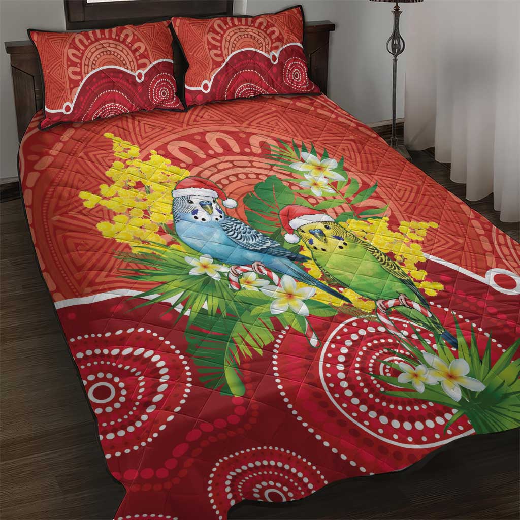 Budgerigar Australia Christmas Quilt Bed Set Budgies Golden Wattle Aboriginal Red - Aussie Hoodie