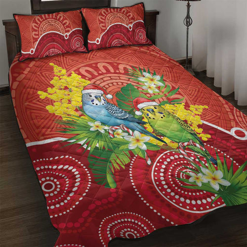 Budgerigar Australia Christmas Quilt Bed Set Budgies Golden Wattle Aboriginal Red - Aussie Hoodie