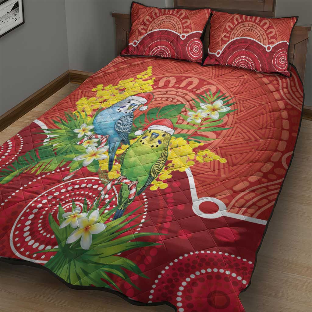 Budgerigar Australia Christmas Quilt Bed Set Budgies Golden Wattle Aboriginal Red - Aussie Hoodie