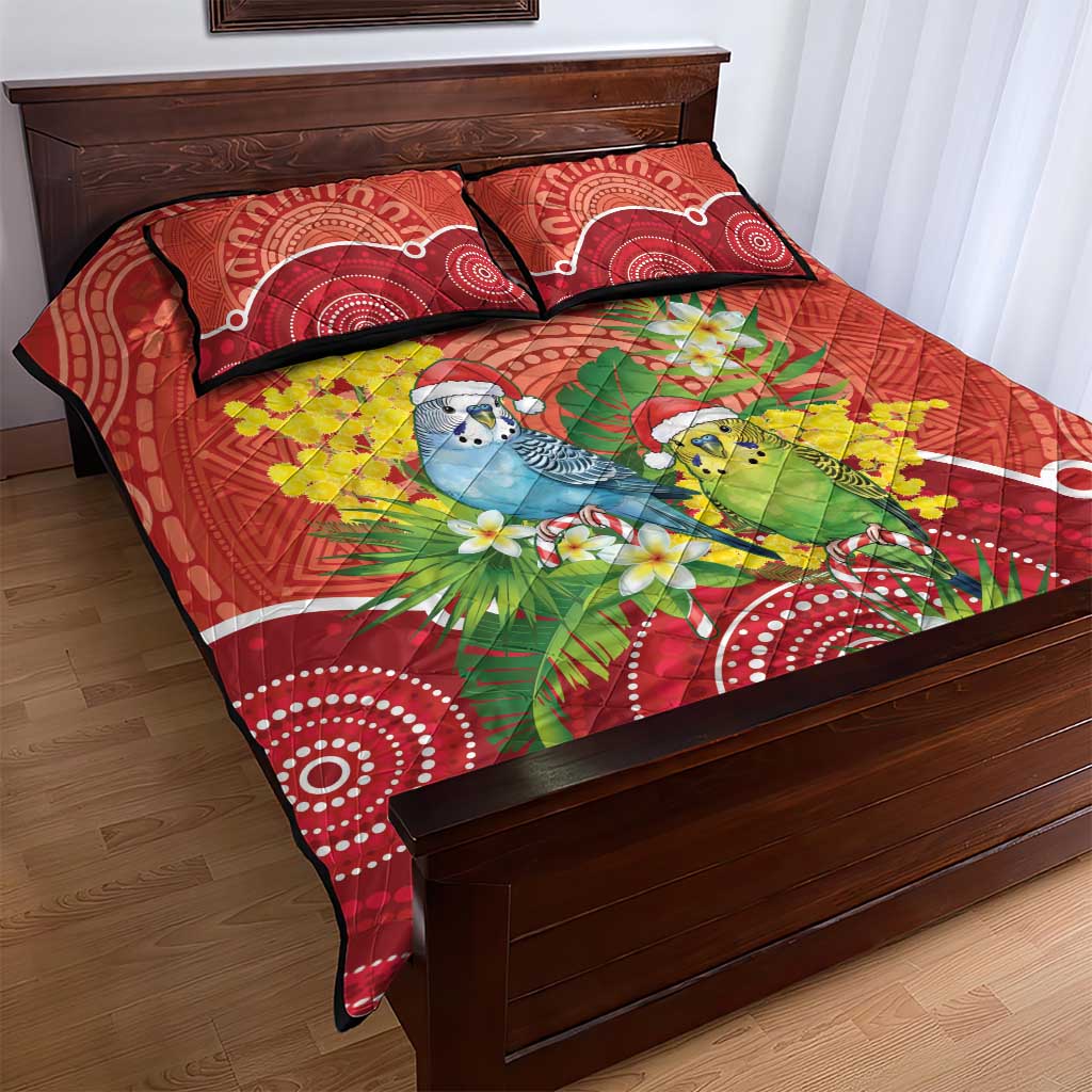Budgerigar Australia Christmas Quilt Bed Set Budgies Golden Wattle Aboriginal Red - Aussie Hoodie