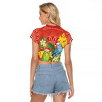 Budgerigar Australia Christmas Raglan Cropped T Shirt Budgies Golden Wattle Aboriginal Red - Aussie Hoodie