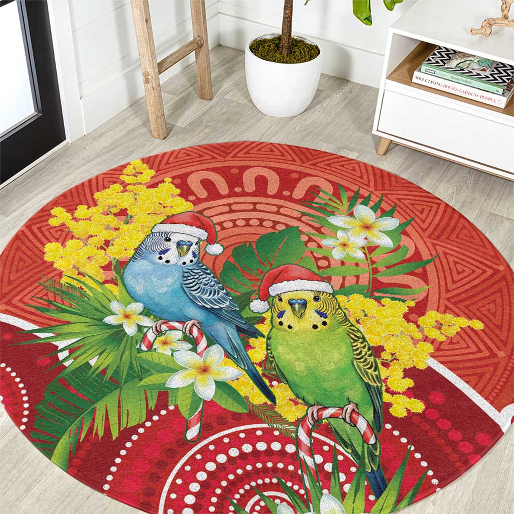 Budgerigar Australia Christmas Round Carpet Budgies Golden Wattle Aboriginal Red - Aussie Hoodie