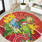 Budgerigar Australia Christmas Round Carpet Budgies Golden Wattle Aboriginal Red - Aussie Hoodie