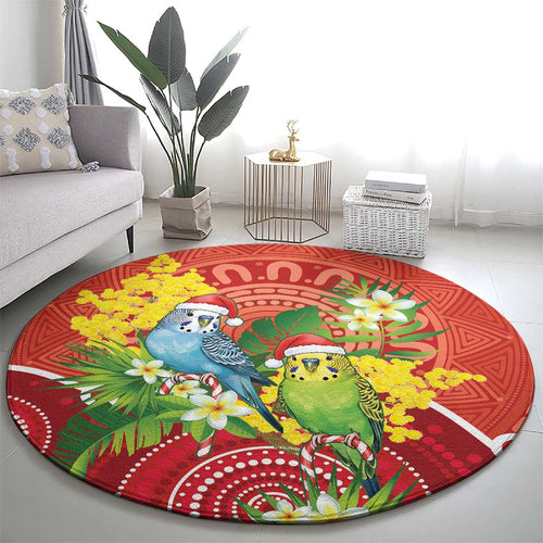 Budgerigar Australia Christmas Round Carpet Budgies Golden Wattle Aboriginal Red - Aussie Hoodie