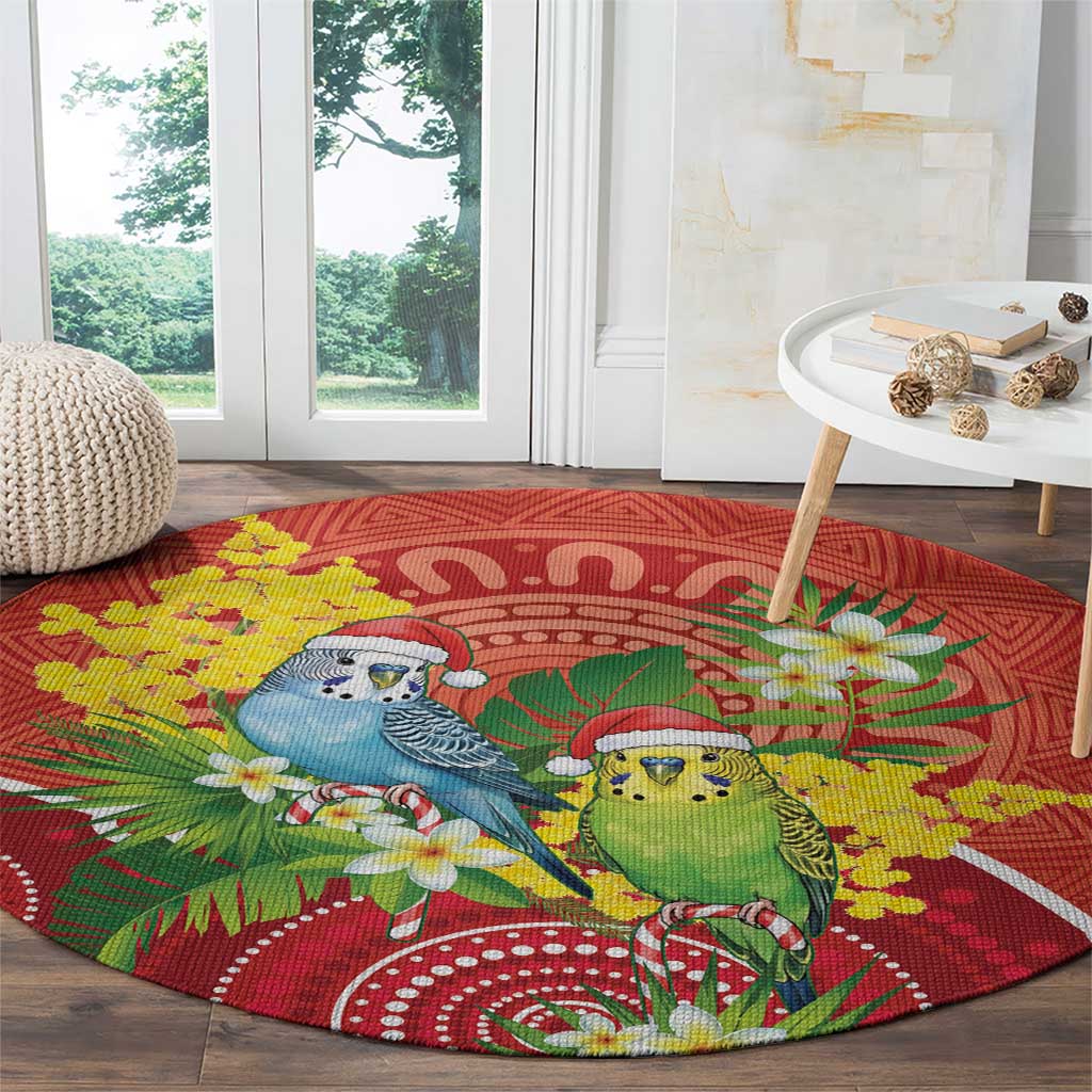 Budgerigar Australia Christmas Round Carpet Budgies Golden Wattle Aboriginal Red - Aussie Hoodie