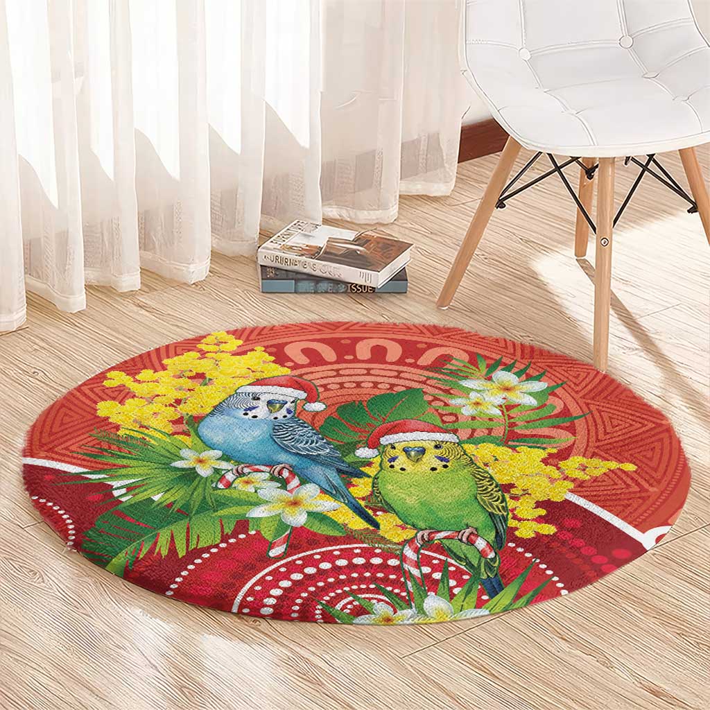Budgerigar Australia Christmas Round Carpet Budgies Golden Wattle Aboriginal Red - Aussie Hoodie
