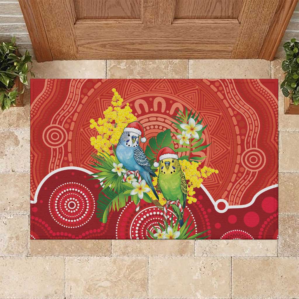 Budgerigar Australia Christmas Rubber Doormat Budgies Golden Wattle Aboriginal Red - Aussie Hoodie