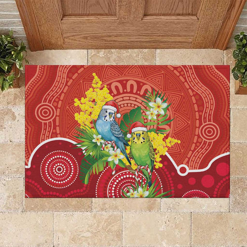 Budgerigar Australia Christmas Rubber Doormat Budgies Golden Wattle Aboriginal Red - Aussie Hoodie
