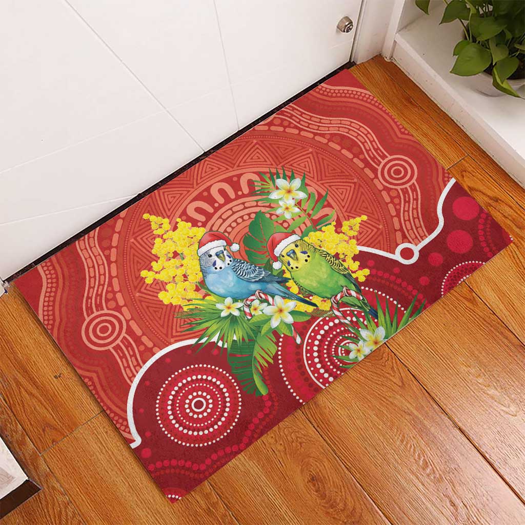 Budgerigar Australia Christmas Rubber Doormat Budgies Golden Wattle Aboriginal Red - Aussie Hoodie