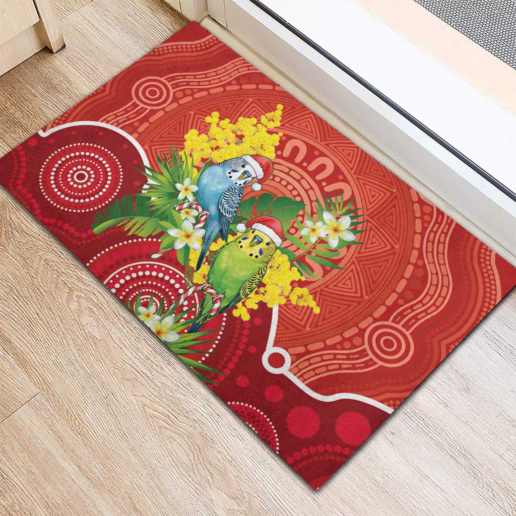 Budgerigar Australia Christmas Rubber Doormat Budgies Golden Wattle Aboriginal Red - Aussie Hoodie
