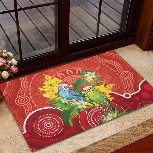 Budgerigar Australia Christmas Rubber Doormat Budgies Golden Wattle Aboriginal Red - Aussie Hoodie