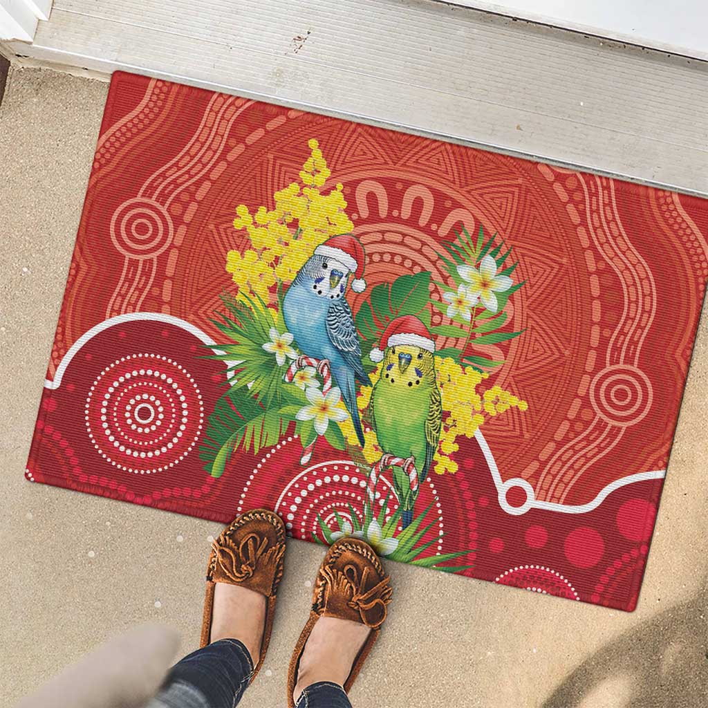 Budgerigar Australia Christmas Rubber Doormat Budgies Golden Wattle Aboriginal Red - Aussie Hoodie