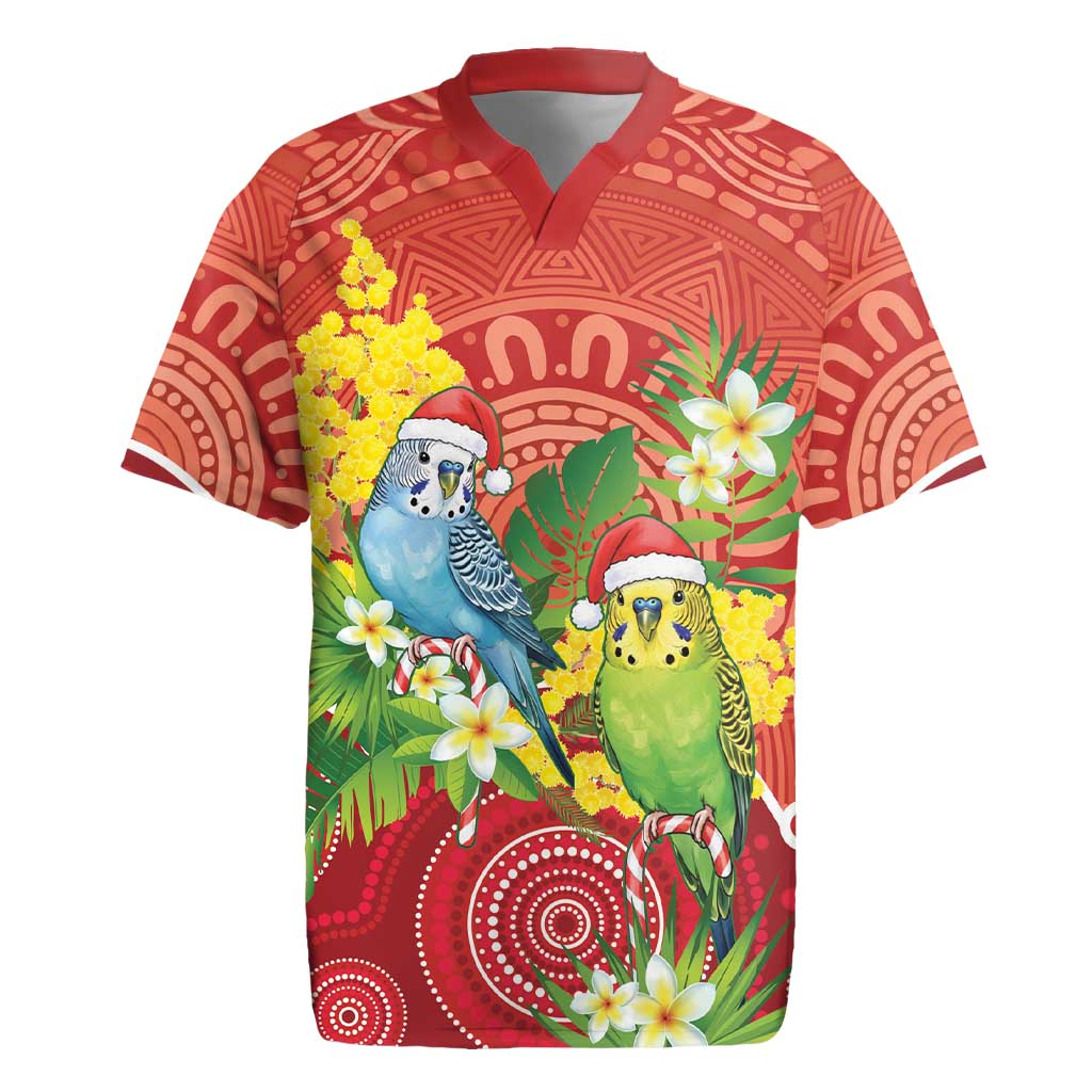 Budgerigar Australia Christmas Rugby Jersey Budgies Golden Wattle Aboriginal Red - Aussie Hoodie