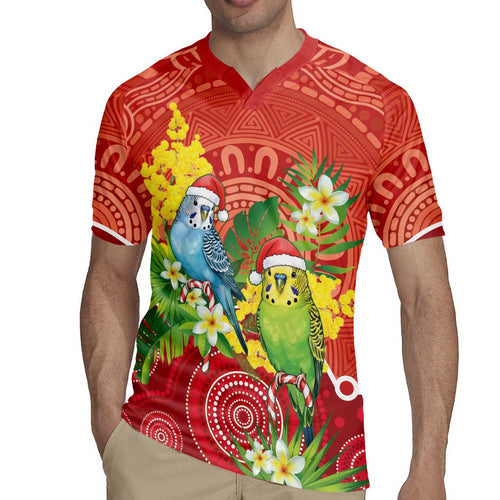 Budgerigar Australia Christmas Rugby Jersey Budgies Golden Wattle Aboriginal Red - Aussie Hoodie