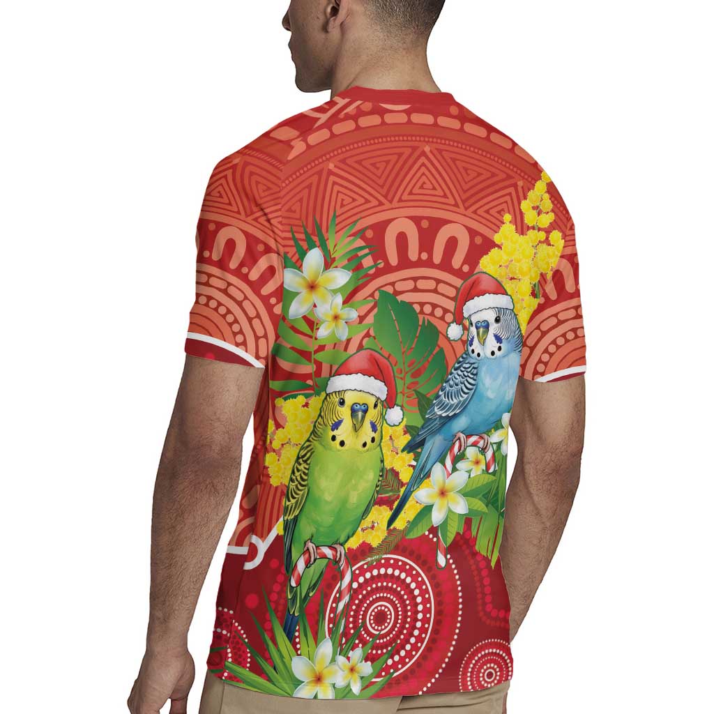 Budgerigar Australia Christmas Rugby Jersey Budgies Golden Wattle Aboriginal Red - Aussie Hoodie
