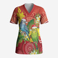 Budgerigar Australia Christmas Scrub Top Budgies Golden Wattle Aboriginal Red - Aussie Hoodie