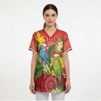 Budgerigar Australia Christmas Scrub Top Budgies Golden Wattle Aboriginal Red - Aussie Hoodie