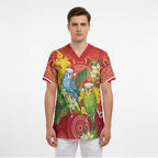 Budgerigar Australia Christmas Scrub Top Budgies Golden Wattle Aboriginal Red - Aussie Hoodie