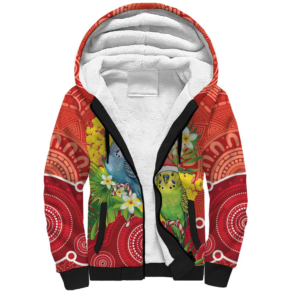 Budgerigar Australia Christmas Sherpa Hoodie Budgies Golden Wattle Aboriginal Red - Aussie Hoodie