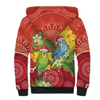 Budgerigar Australia Christmas Sherpa Hoodie Budgies Golden Wattle Aboriginal Red - Aussie Hoodie