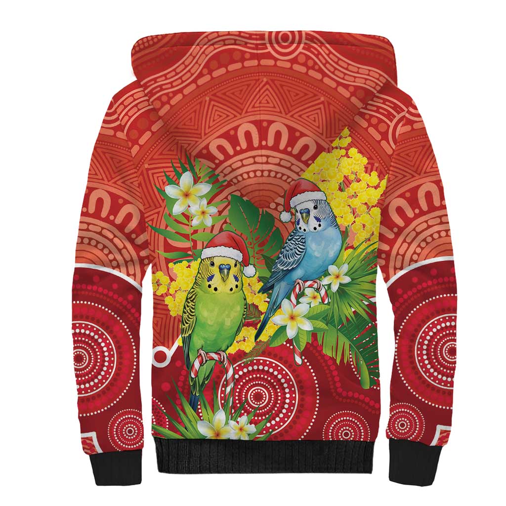 Budgerigar Australia Christmas Sherpa Hoodie Budgies Golden Wattle Aboriginal Red - Aussie Hoodie