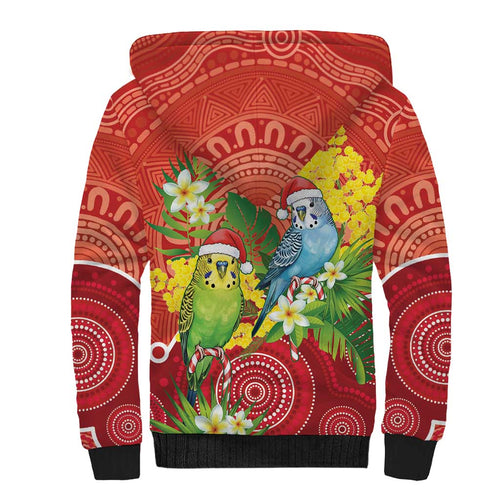 Budgerigar Australia Christmas Sherpa Hoodie Budgies Golden Wattle Aboriginal Red - Aussie Hoodie