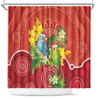 Budgerigar Australia Christmas Shower Curtain Budgies Golden Wattle Aboriginal Red - Aussie Hoodie