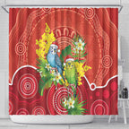 Budgerigar Australia Christmas Shower Curtain Budgies Golden Wattle Aboriginal Red - Aussie Hoodie