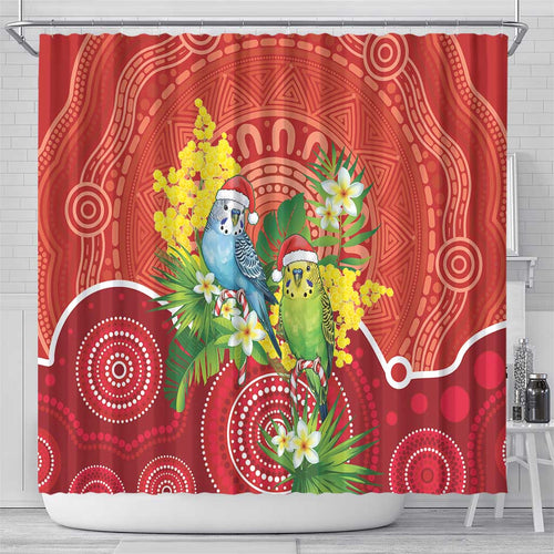 Budgerigar Australia Christmas Shower Curtain Budgies Golden Wattle Aboriginal Red - Aussie Hoodie