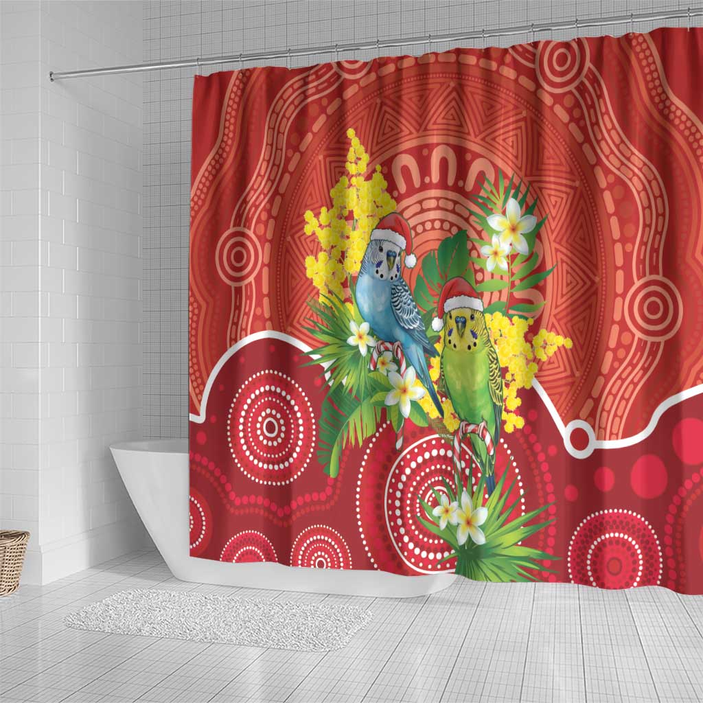 Budgerigar Australia Christmas Shower Curtain Budgies Golden Wattle Aboriginal Red - Aussie Hoodie