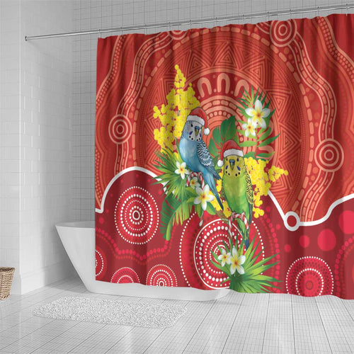 Budgerigar Australia Christmas Shower Curtain Budgies Golden Wattle Aboriginal Red - Aussie Hoodie
