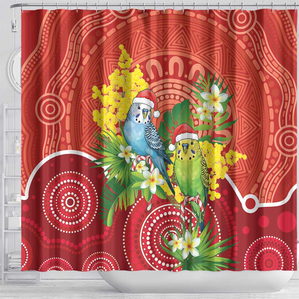 Budgerigar Australia Christmas Shower Curtain Budgies Golden Wattle Aboriginal Red - Aussie Hoodie