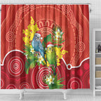 Budgerigar Australia Christmas Shower Curtain Budgies Golden Wattle Aboriginal Red - Aussie Hoodie