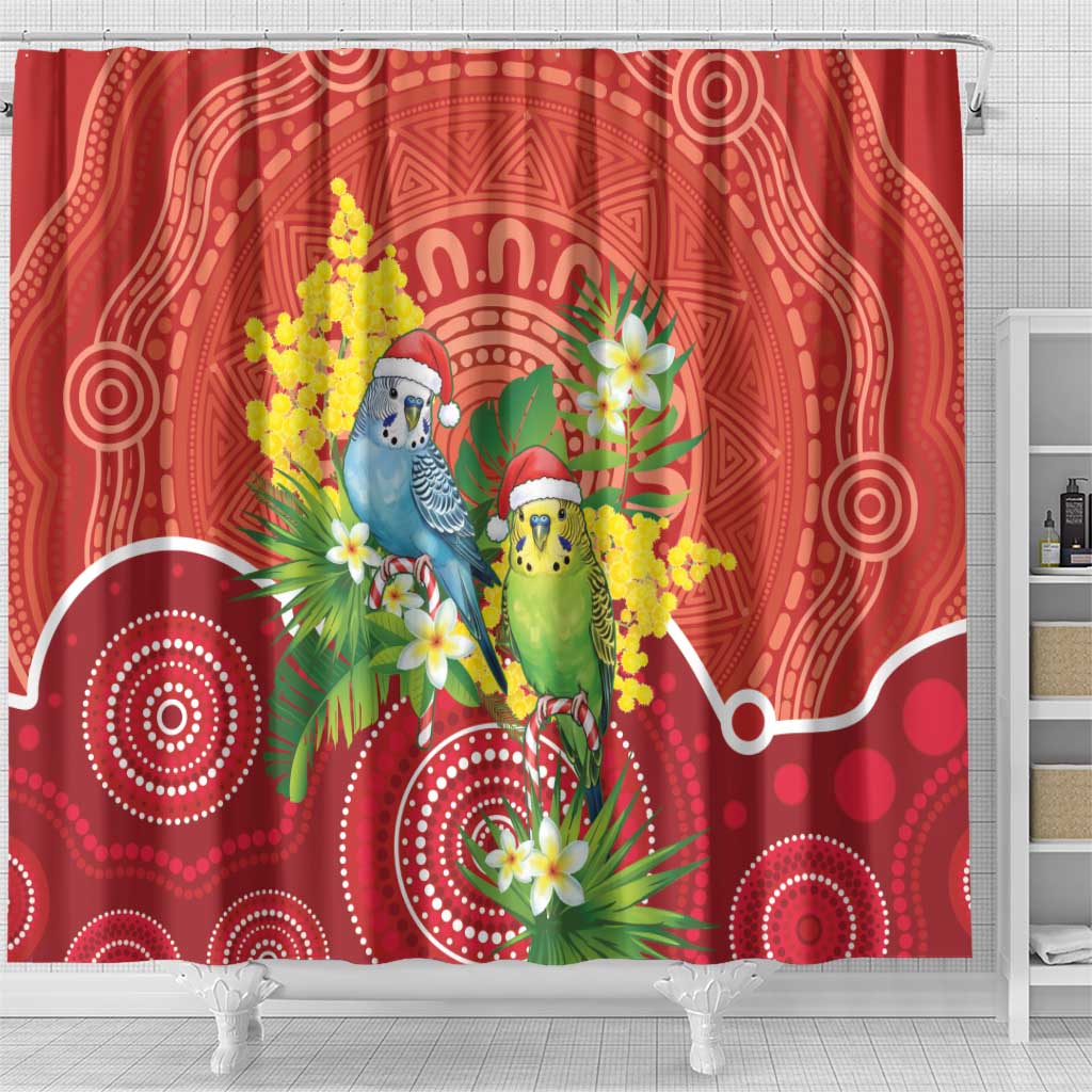 Budgerigar Australia Christmas Shower Curtain Budgies Golden Wattle Aboriginal Red - Aussie Hoodie