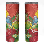 Budgerigar Australia Christmas Skinny Tumbler Budgies Golden Wattle Aboriginal Red - Aussie Hoodie