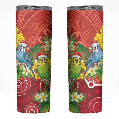 Budgerigar Australia Christmas Skinny Tumbler Budgies Golden Wattle Aboriginal Red - Aussie Hoodie