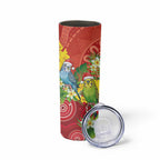 Budgerigar Australia Christmas Skinny Tumbler Budgies Golden Wattle Aboriginal Red - Aussie Hoodie