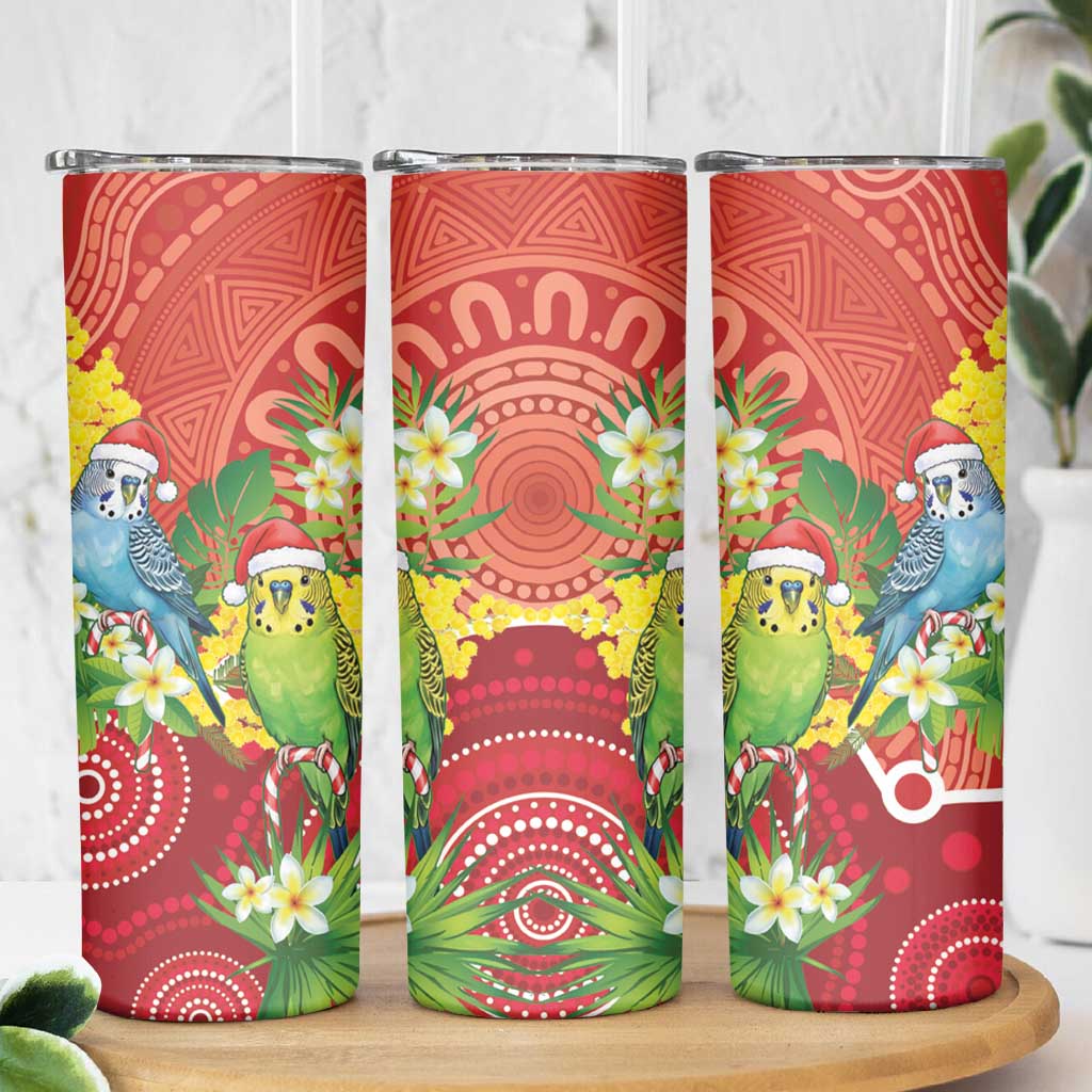 Budgerigar Australia Christmas Skinny Tumbler Budgies Golden Wattle Aboriginal Red - Aussie Hoodie