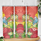 Budgerigar Australia Christmas Skinny Tumbler Budgies Golden Wattle Aboriginal Red - Aussie Hoodie