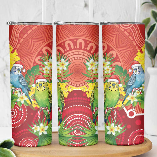 Budgerigar Australia Christmas Skinny Tumbler Budgies Golden Wattle Aboriginal Red - Aussie Hoodie