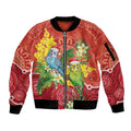 Budgerigar Australia Christmas Sleeve Zip Bomber Jacket Budgies Golden Wattle Aboriginal Red - Aussie Hoodie