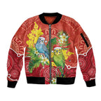 Budgerigar Australia Christmas Sleeve Zip Bomber Jacket Budgies Golden Wattle Aboriginal Red - Aussie Hoodie