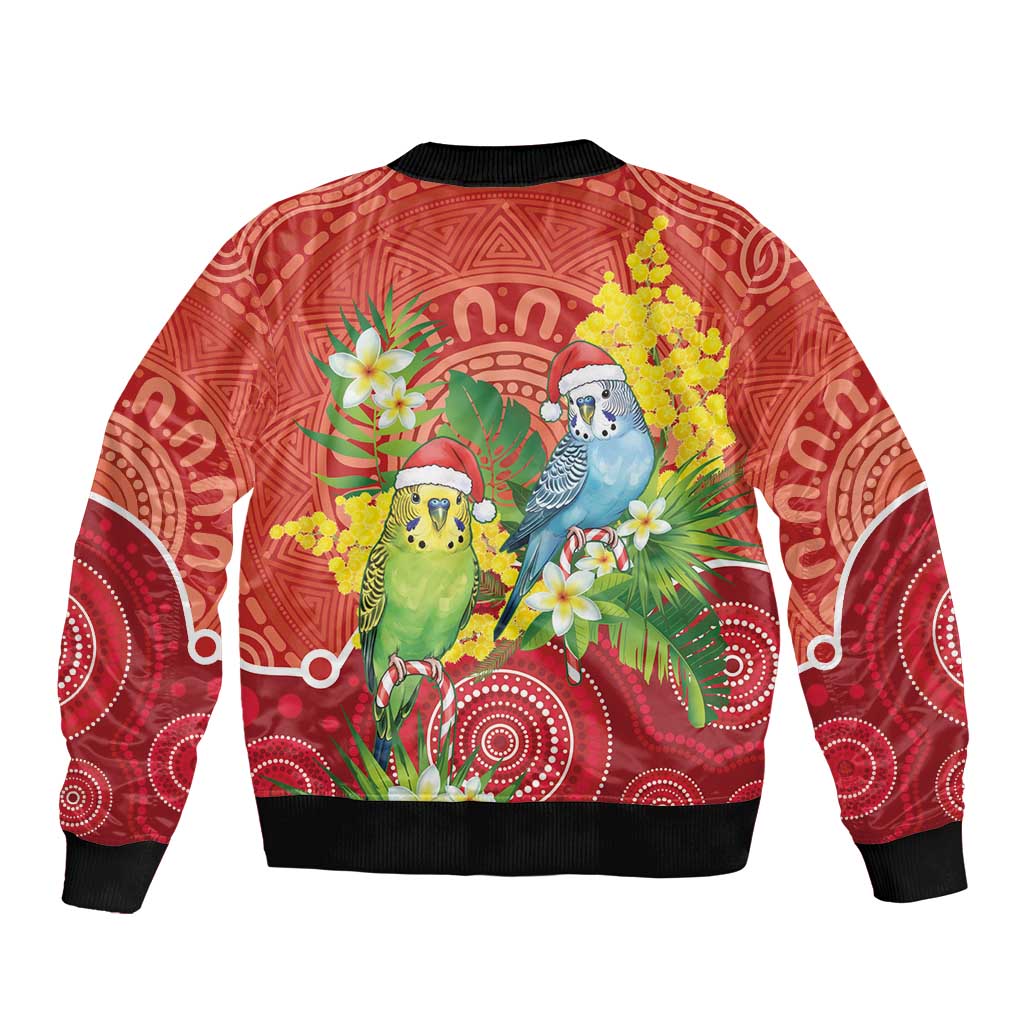 Budgerigar Australia Christmas Sleeve Zip Bomber Jacket Budgies Golden Wattle Aboriginal Red - Aussie Hoodie