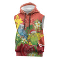 Budgerigar Australia Christmas Sleeveless Hoodie Budgies Golden Wattle Aboriginal Red - Aussie Hoodie