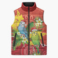 Budgerigar Australia Christmas Sleeveless Puffer Jacket Budgies Golden Wattle Aboriginal Red - Aussie Hoodie