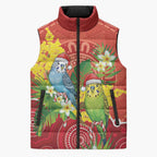 Budgerigar Australia Christmas Sleeveless Puffer Jacket Budgies Golden Wattle Aboriginal Red - Aussie Hoodie